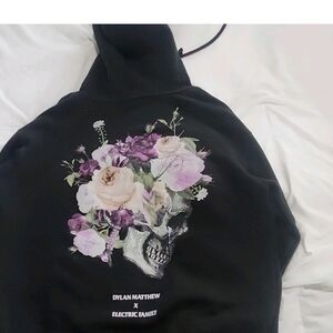 Electric Family Black Hoodie with Floral Skull Graphic